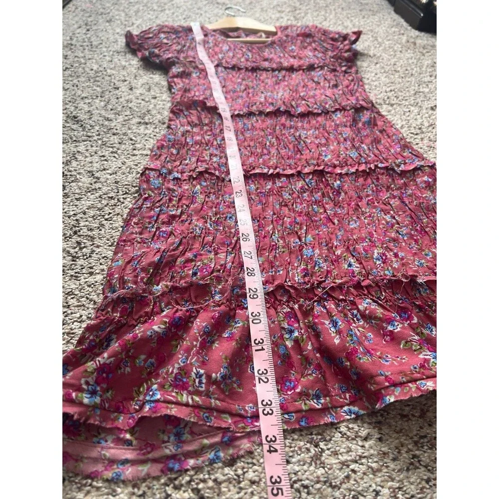 Free People Pink Floral Short Sleeve Smocked Stretch Mini Dress Women's S/P - Picture 8 of 8